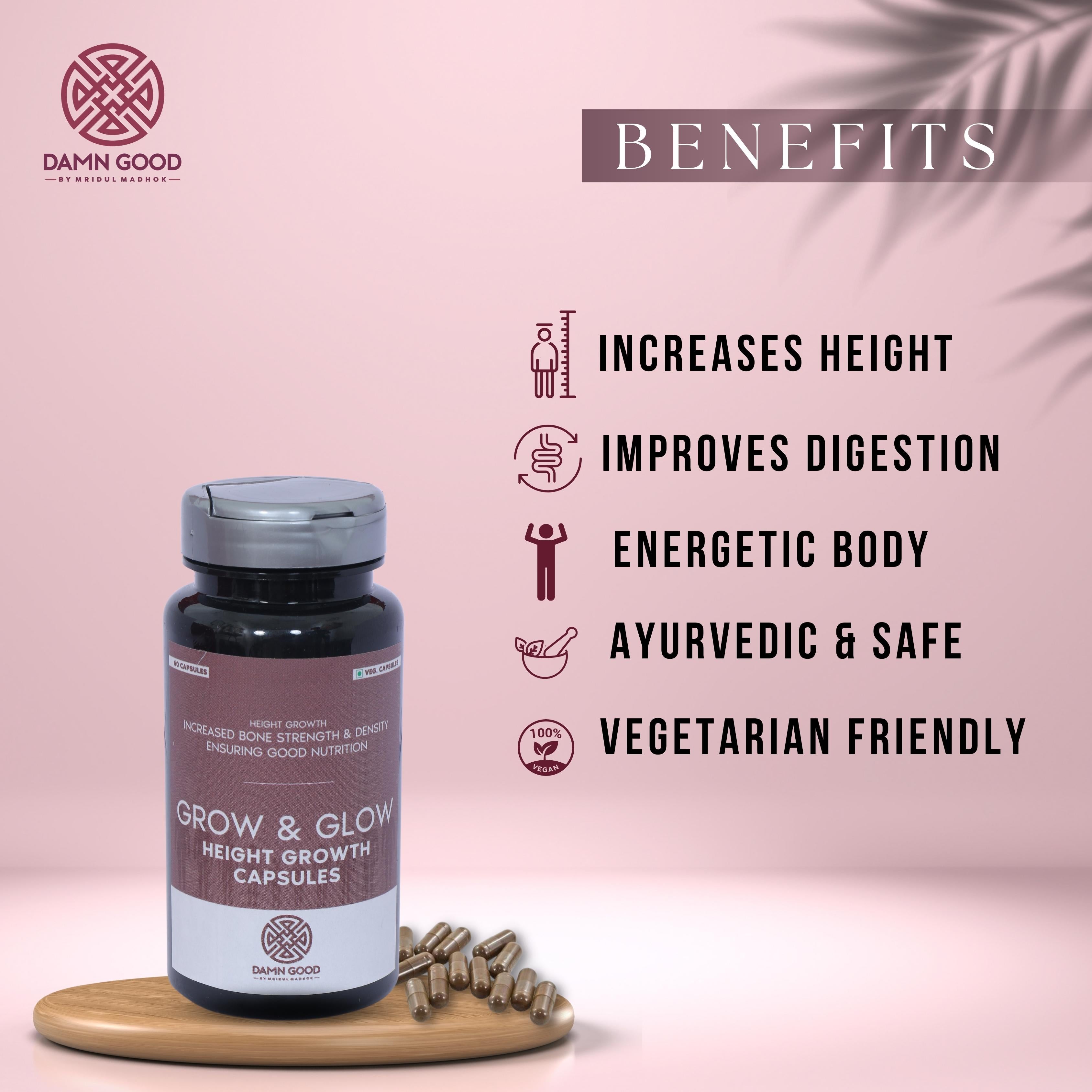 Damngood 100% Ayurvedic Height Growth Capsules- 60 caps