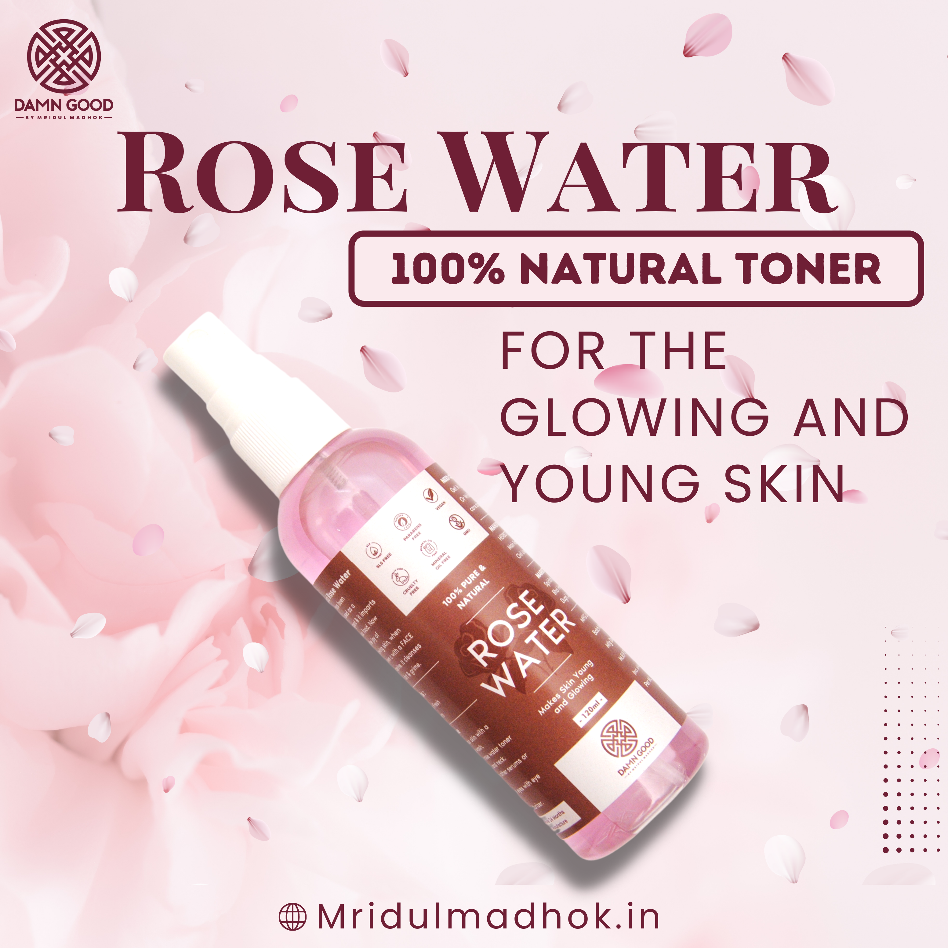 Damngood Rose Water-Natural Astringent Improves Signs of Aging