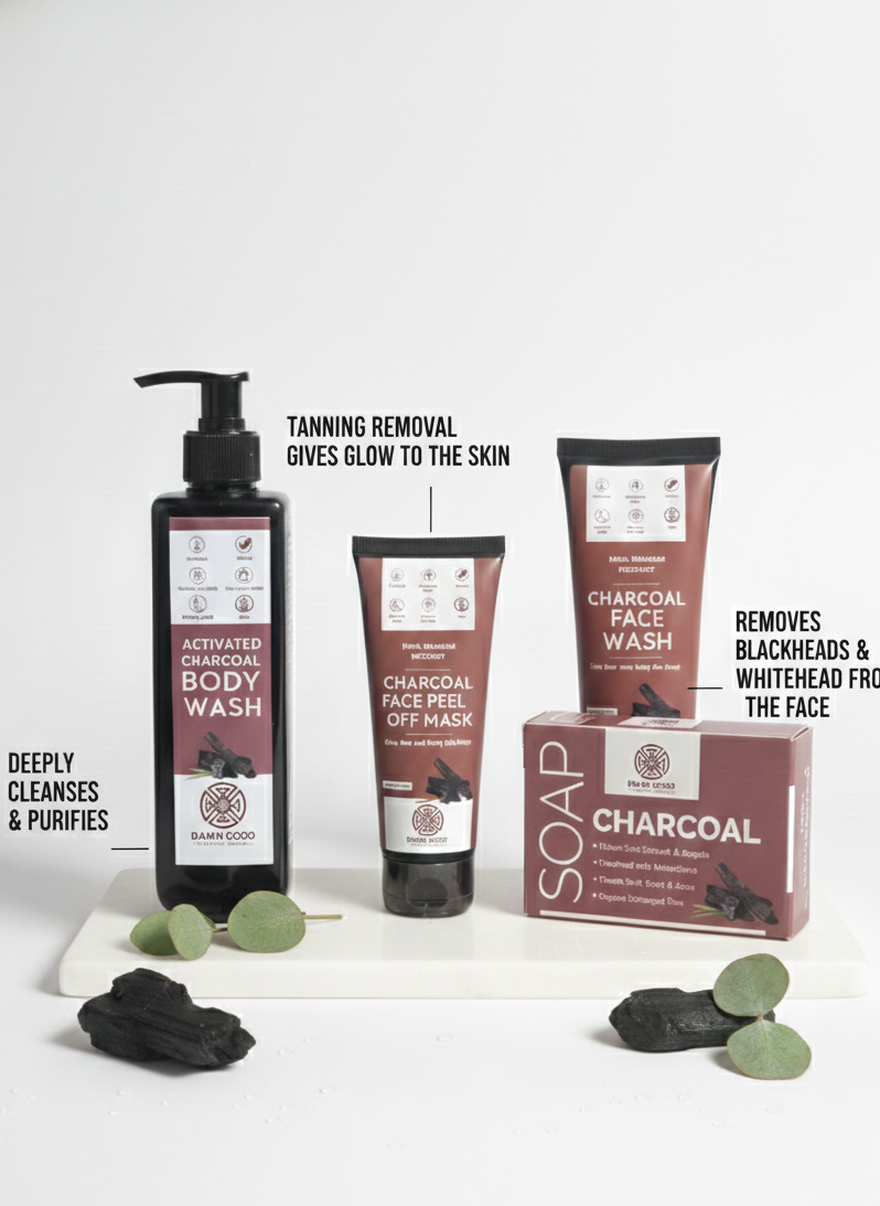 DamnGood Activated Charcoal Family- Charcoal Facewash, Peel Off, Body Wash & Soap