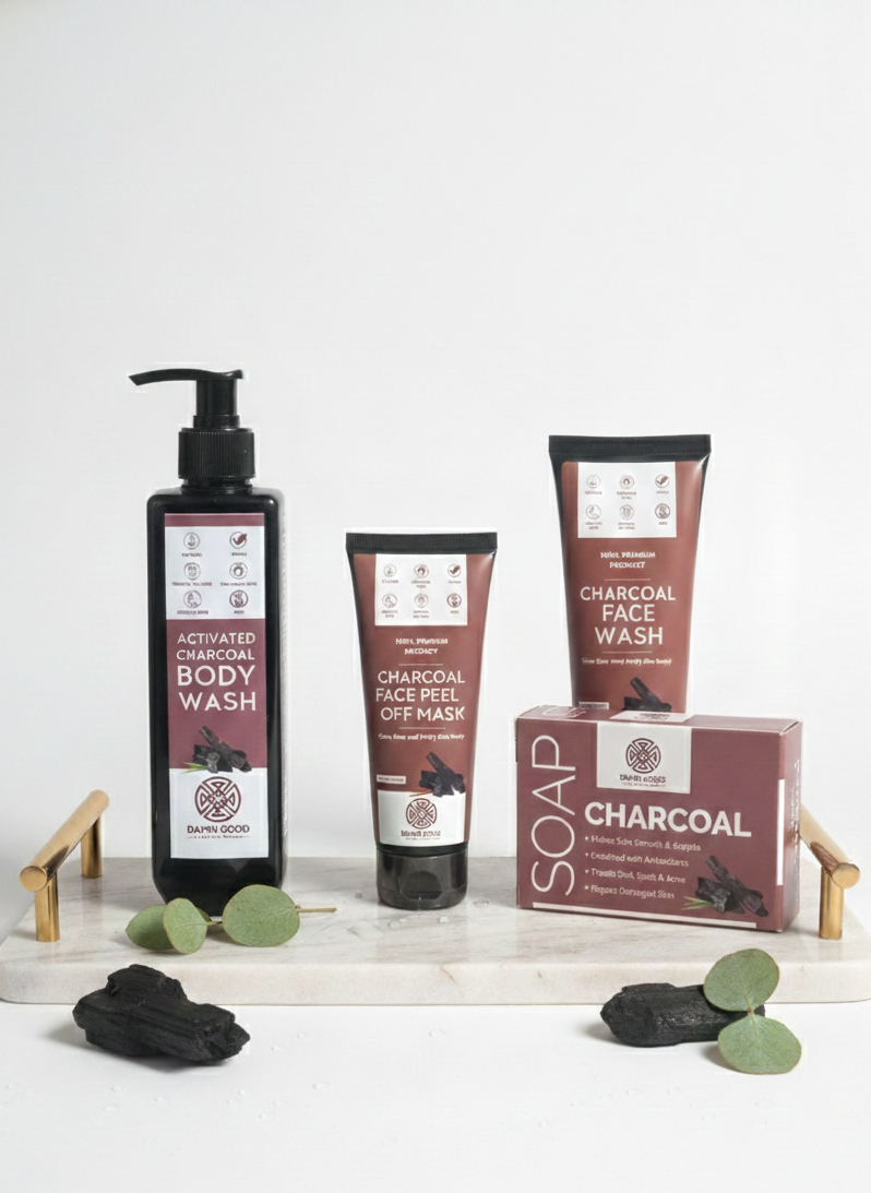 DamnGood Activated Charcoal Family- Charcoal Facewash, Peel Off, Body Wash & Soap