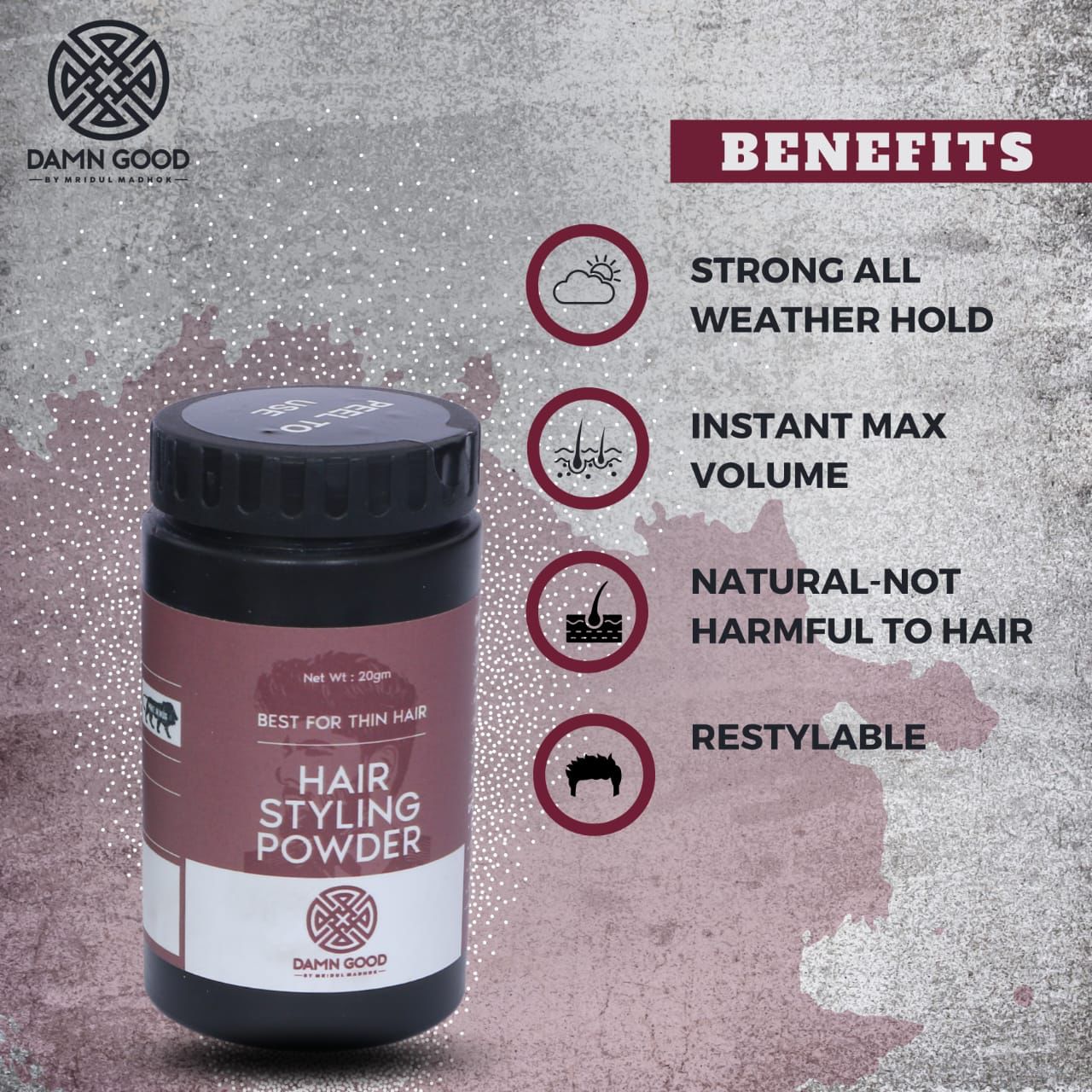 Damngood Hair Styling Powder For Instant Volume, Oil control and no-wash styling.