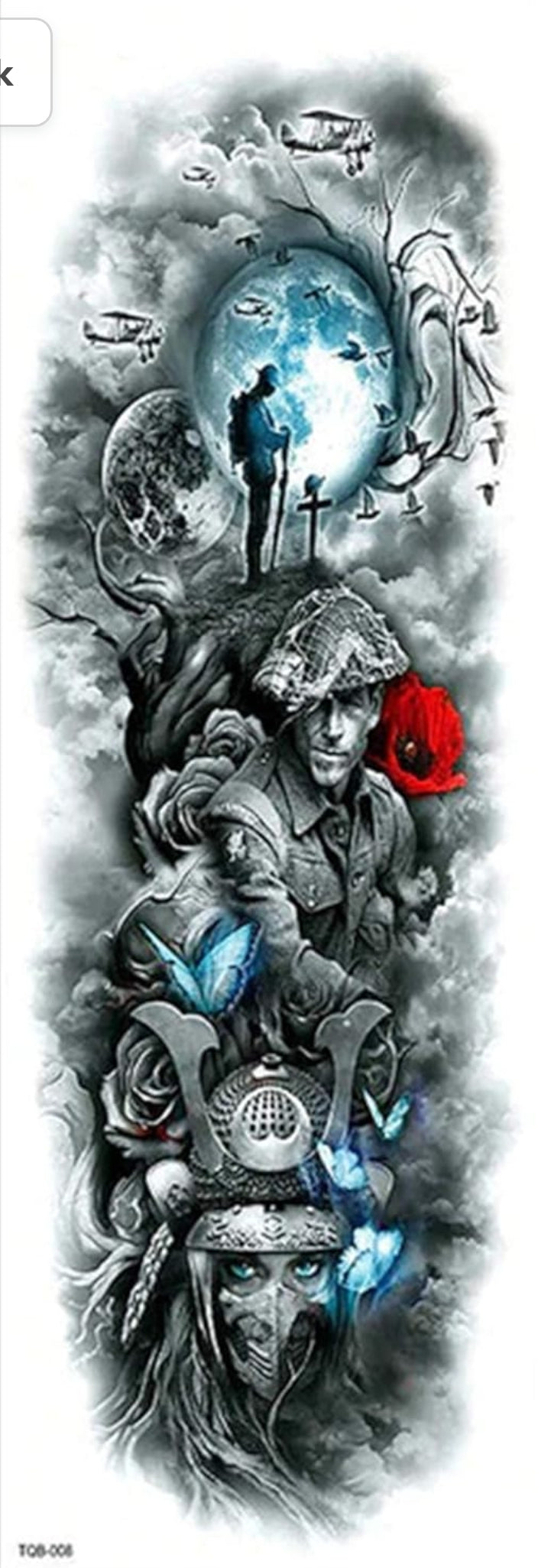 Full Arm Hand Temporary Tattoo For Men Girls Women Sticker Size 48x17CM - 1PC