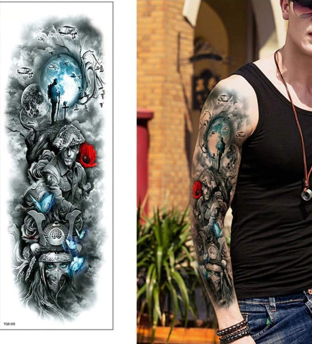 Full Arm Hand Temporary Tattoo For Men Girls Women Sticker Size 48x17CM - 1PC