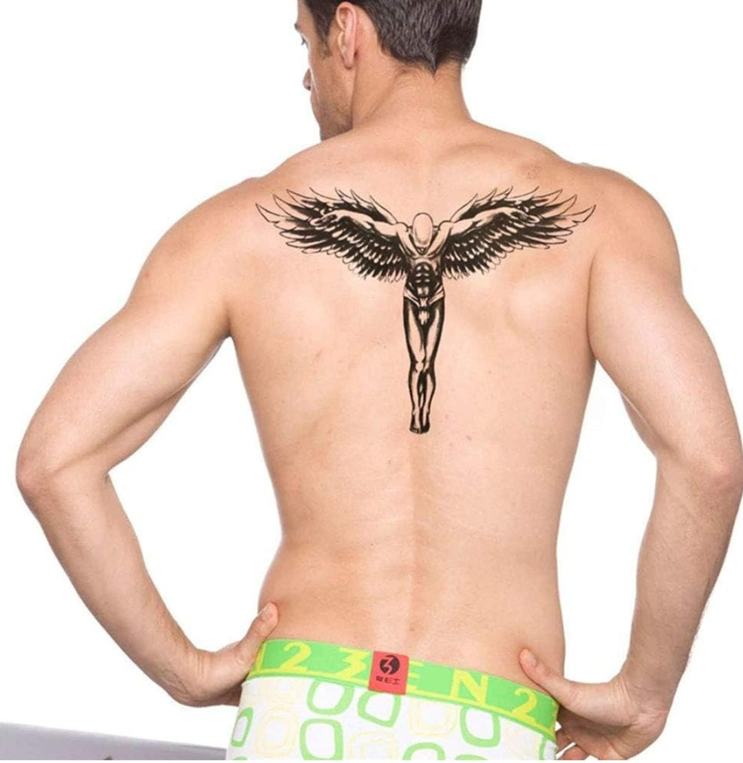 Temporary Tattoo Waterproof Sticker Beautiful Black Big Winged Man Popular New Designs Size - 21x15cm - 1 piece