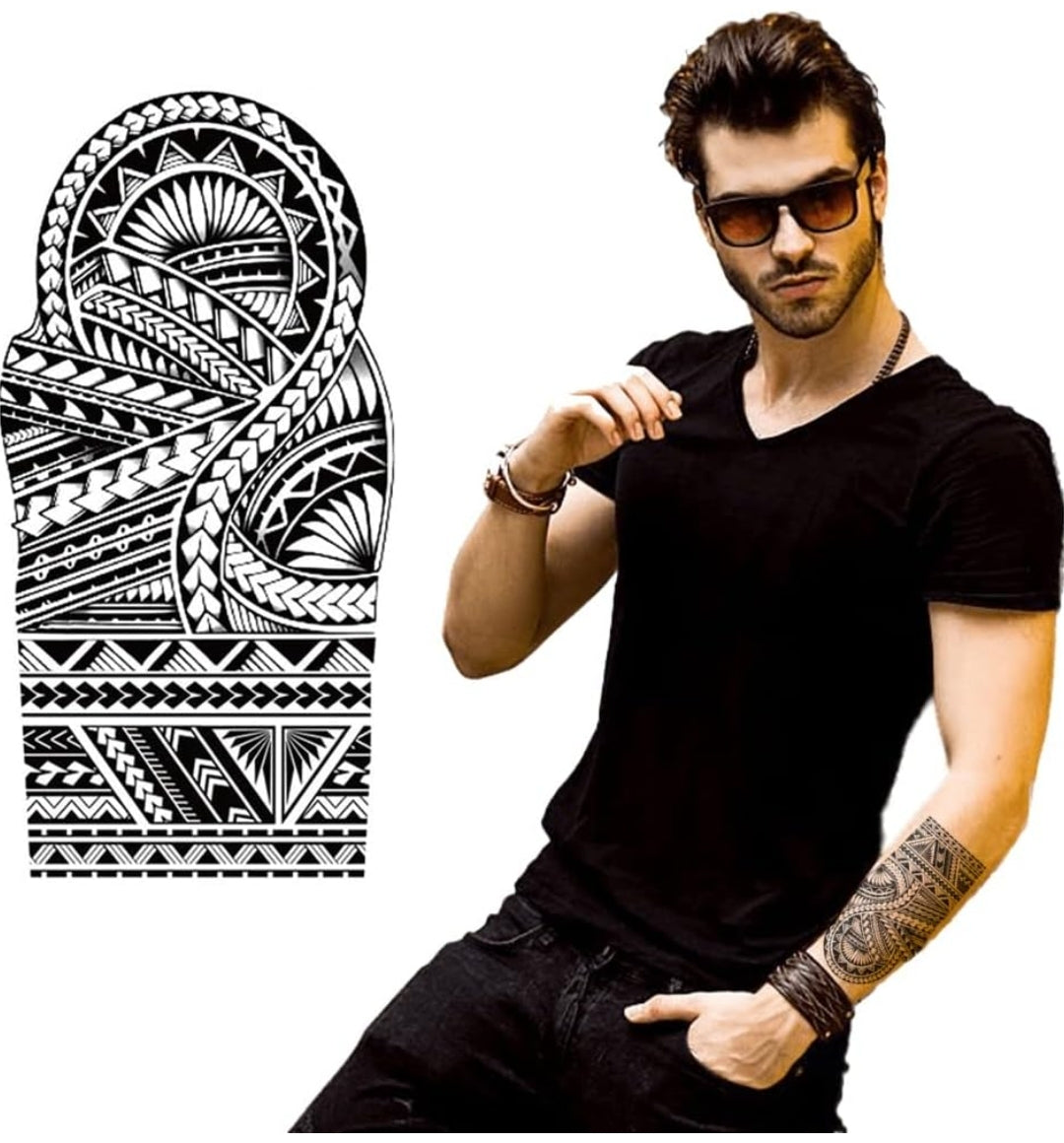 Tattoo For Men and Women, Totem Tribal Cool Design, Realistic Tattoos Stickers, Black Color, For Unisex, Size -21x10CM- 1 piece
