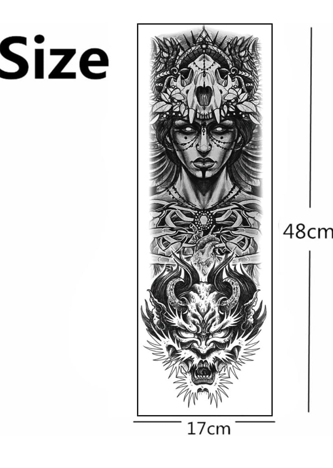 Full Arm Hand Temporary Tattoo Combo Indian Women Wolf Skull For Men Boys Girls Women Sticker Size 48x17cm - 2pcs. (Combo)