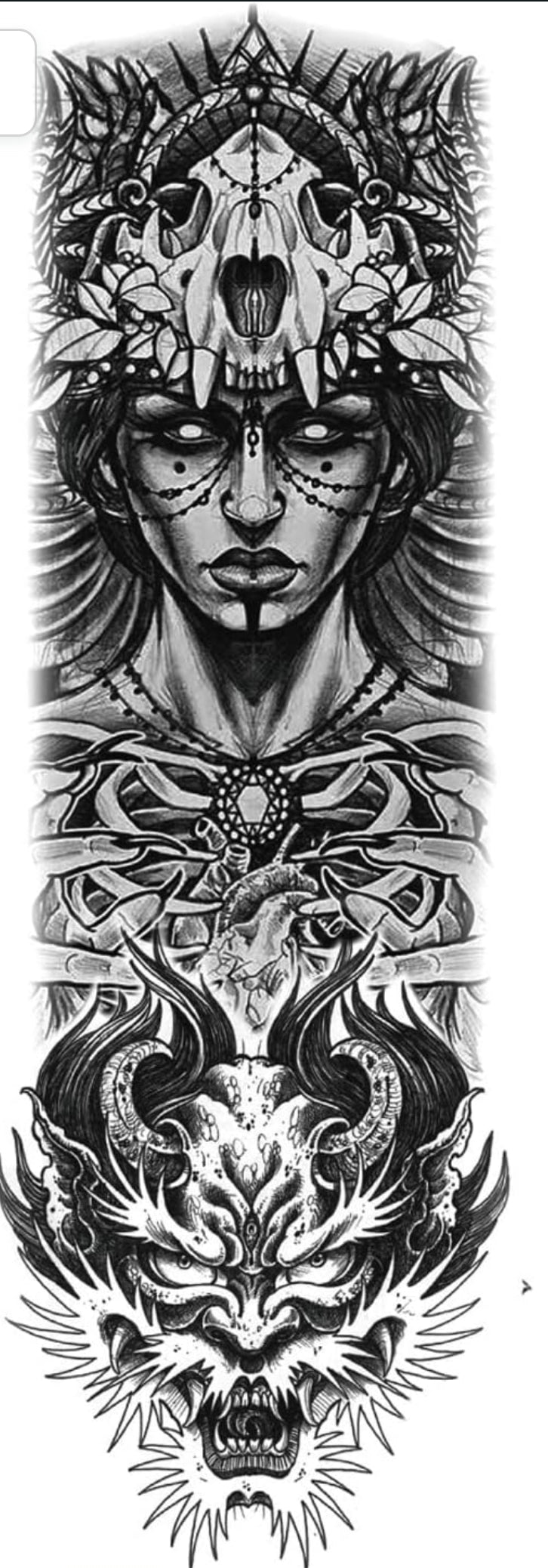 Full Arm Hand Temporary Tattoo Combo Indian Women Wolf Skull For Men Boys Girls Women Sticker Size 48x17cm - 2pcs. (Combo)