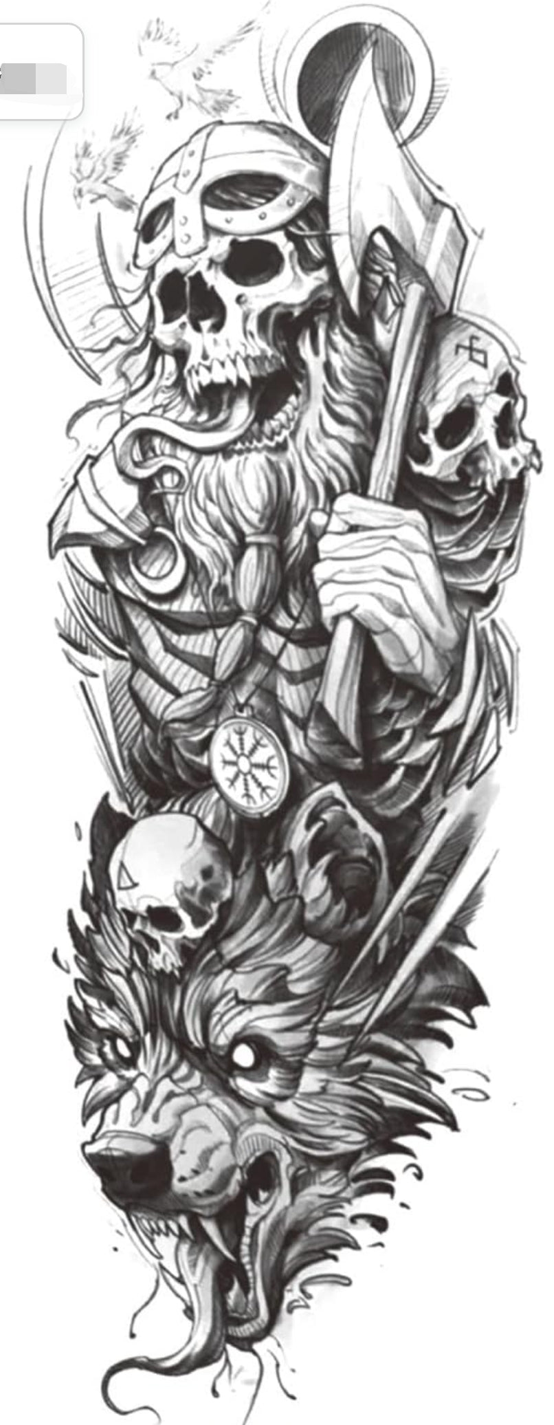 Full Arm Hand Temporary Tattoo Combo Indian Women Wolf Skull For Men Boys Girls Women Sticker Size 48x17cm - 2pcs. (Combo)