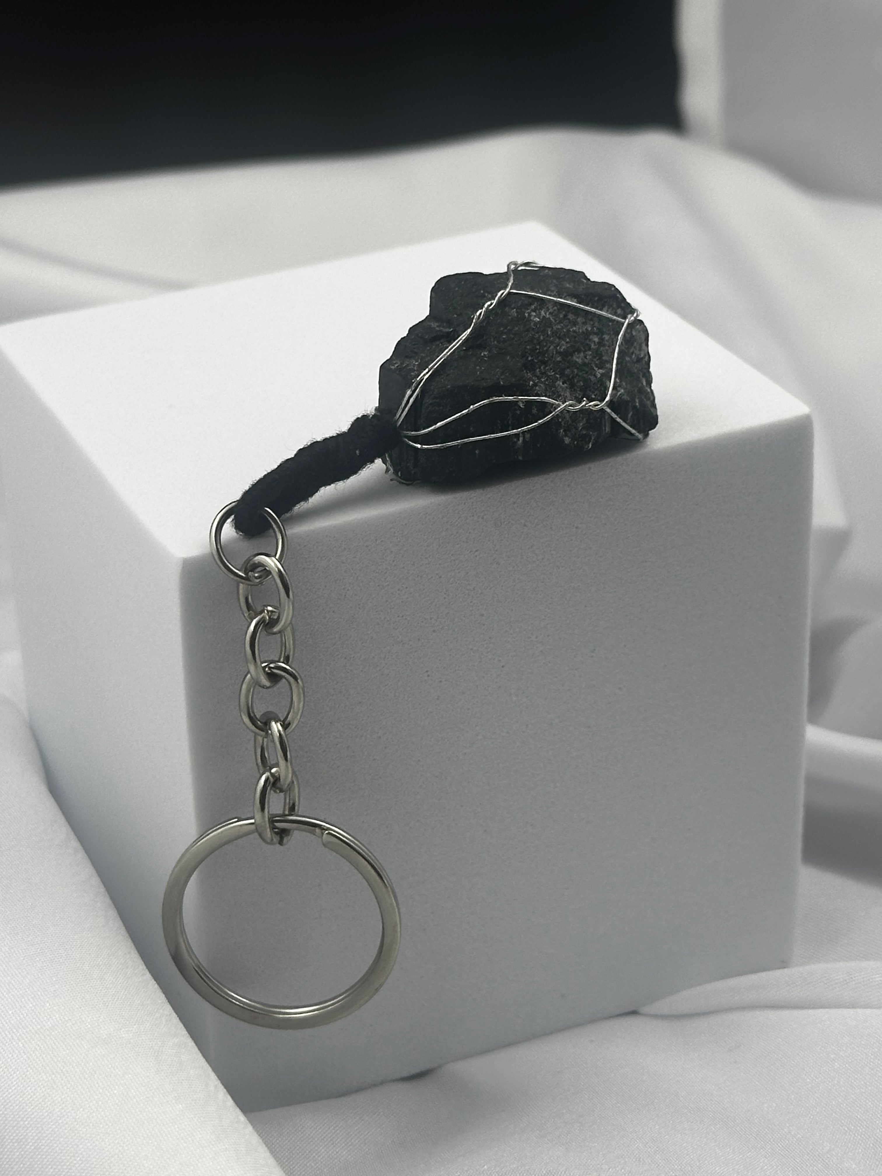 Luxury Dual-Shield Keyring – Black Tourmaline & Agate Negativity Blocker & Stability Talisman