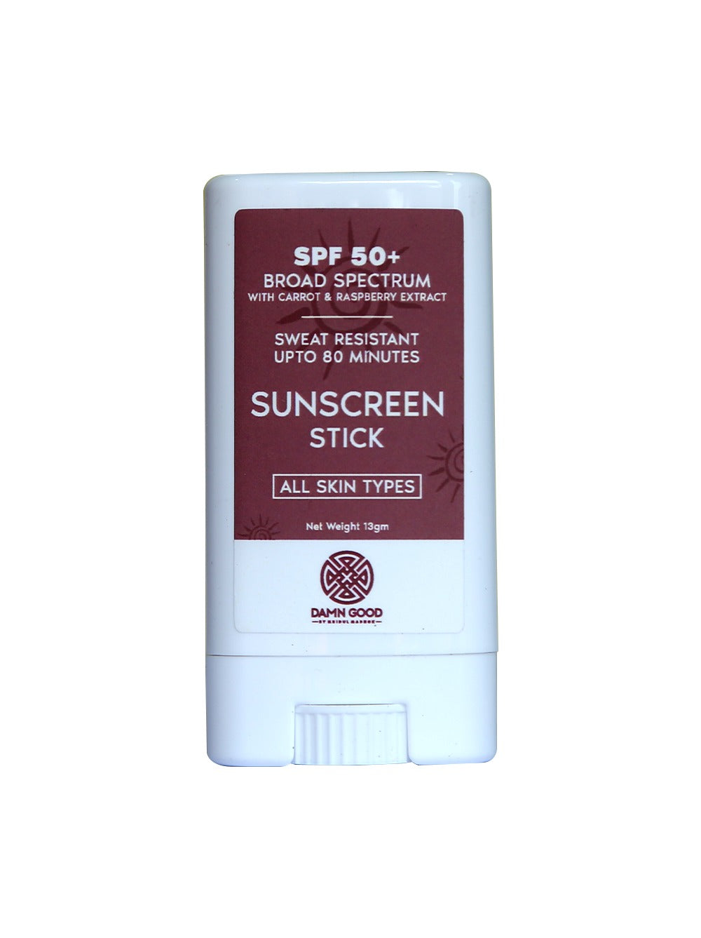 DamnGood Daily Sunscreen Stick- SPF 50+ With Carrot & Raspberry Extract.