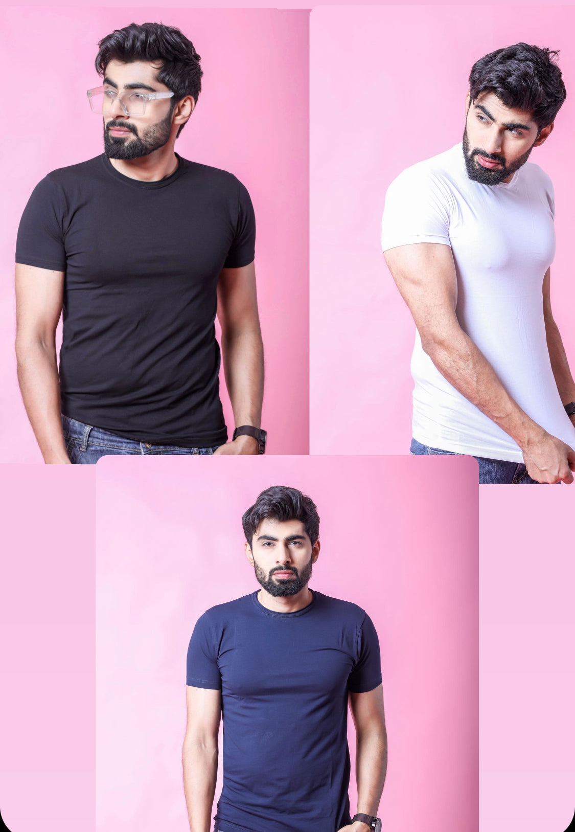 Combo- Classic Black, White and Blue T-Shirts