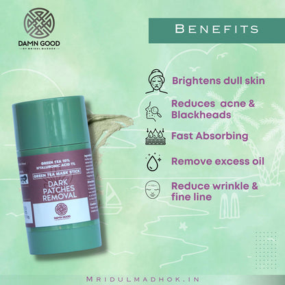 DamnGood Dark Patches Removal-Green Tea Mask Stick- 40 gm (For Deep Cleaning)