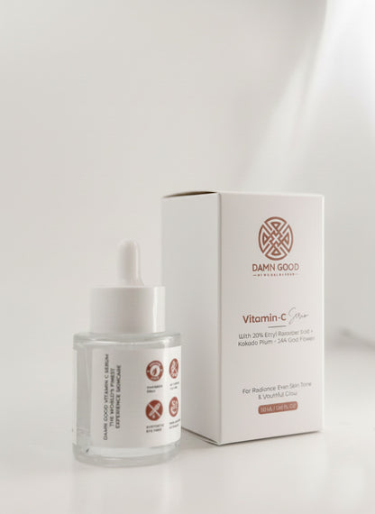 DamnGood 24K Gold Vitamin C Face Serum | 20% Stabilized Ethyl Ascorbic Acid Serum with Kakadu Plum & 24K Colloidal Gold | Supreme Radiance & Chrono-Defense Treatment