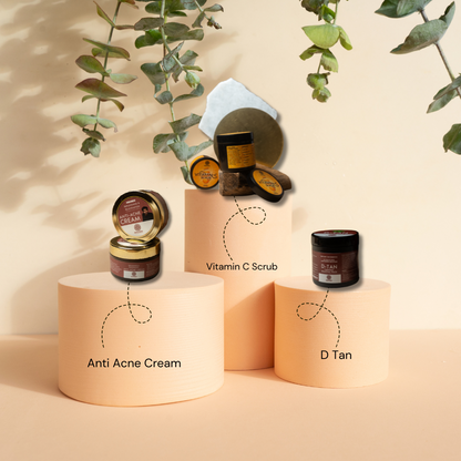 Skin Revival Trinity – The Ultimate Glow & Clear Combo (Anti-Acne + Vitamin C Scrub + D-Tan Mask)