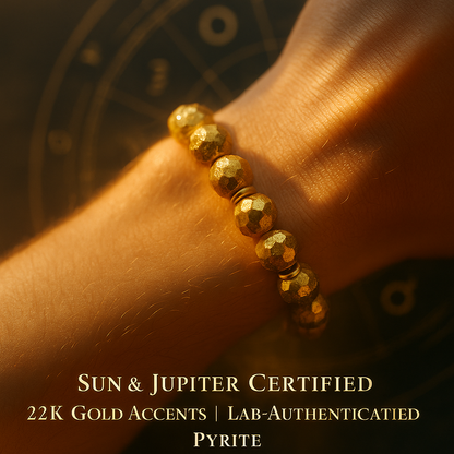 Gold Aura Pyrite Bracelet – 22K-Accented Abundance &amp; Astro-Certified Wealth Magnet