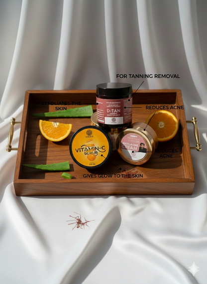 Skin Revival Trinity – The Ultimate Glow & Clear Combo (Anti-Acne + Vitamin C Scrub + D-Tan Mask)