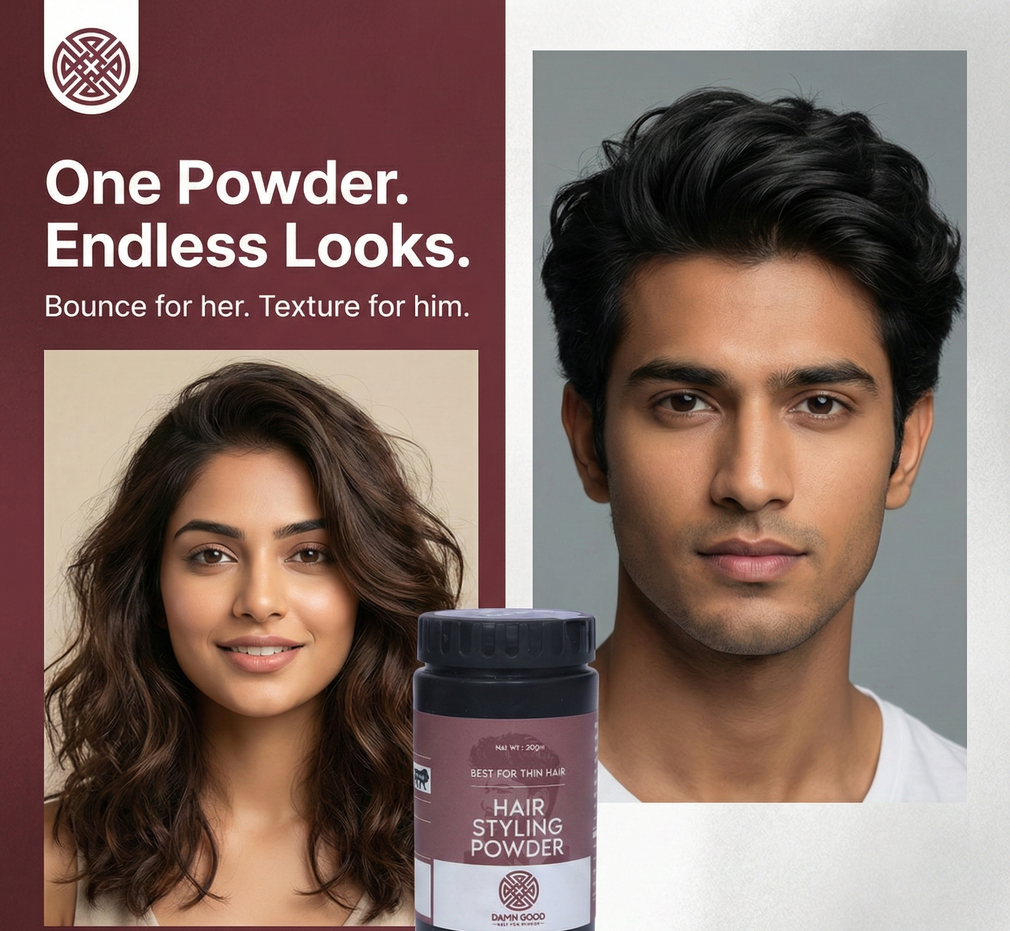 Damngood Hair Styling Powder For Instant Volume, Oil control and no-wash styling.
