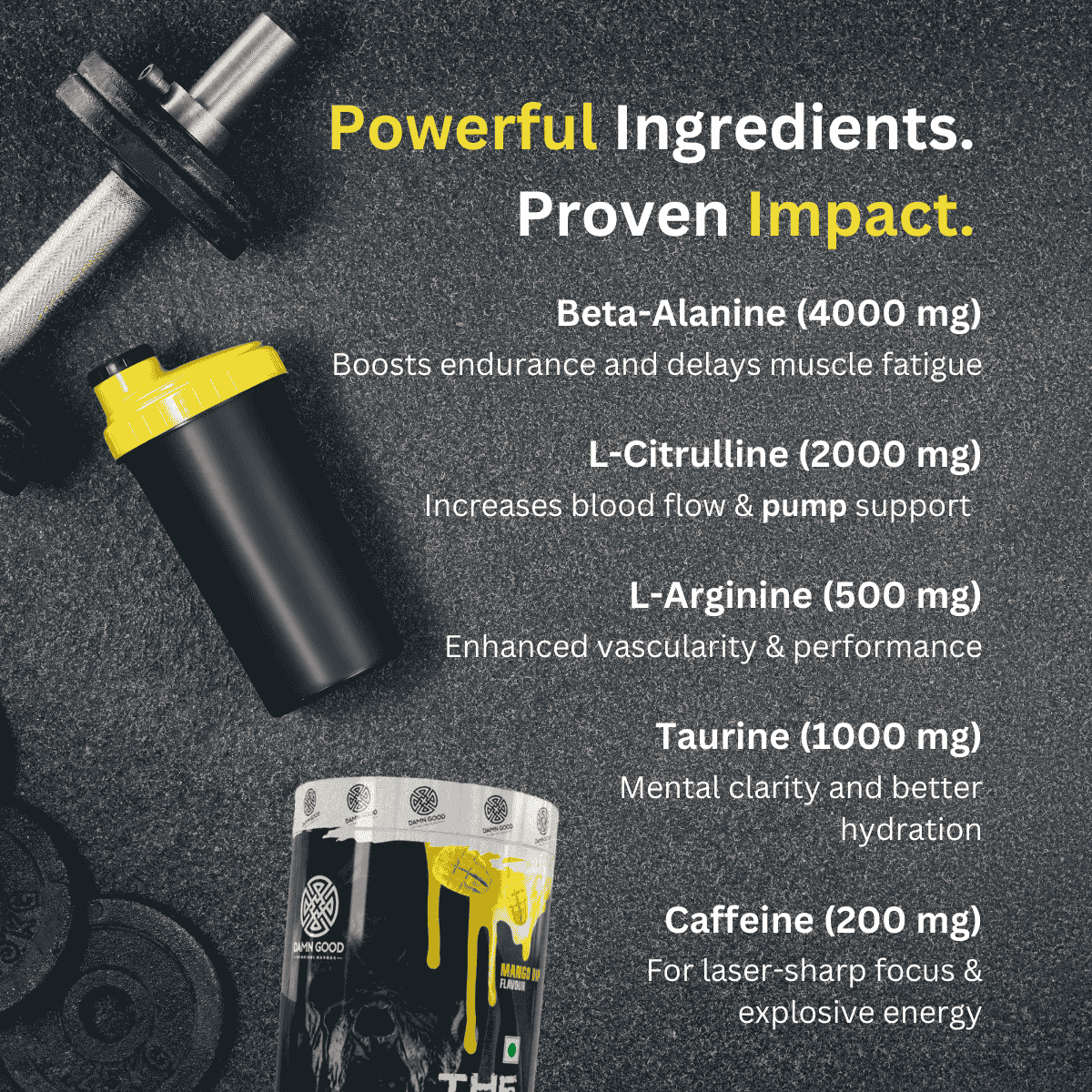 Damngood Pre-Workout-(Mango) Explosive Power, Maximum Endurance & Intense Energy
