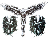 Temporary Tattoo Waterproof Sticker Beautiful Black Big Winged Man Popular New Designs Size - 21x15cm - 1 piece