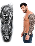 Full Arm Hand Temporary Tattoo Roaring Lion Tiger Ghost Crows Design- Size 48x17CM - 1PC