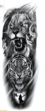 Full Arm Hand Temporary Tattoo Roaring Lion Tiger Ghost Crows Design- Size 48x17CM - 1PC
