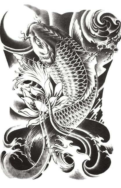 Hand Temporary Tattoo Sticker - Waterproof Lucky Fish - 19×12 cms-  Design for Men and Women