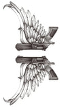 Tattoo Stickers, 2 Guns with Wings Tattoo Pattern For Men, Women, Tattoo For Hand Arm, Size 21x11cm - 1Pc.
