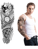 Full Sleeve Arm Tattoo For Men, Crazy Skull Clock, Geometrical For Girls Women, Temporary Tattoo Sticker, Size 48x17CM