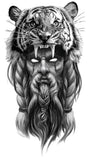 Tattoo Stickers, Maneater Tiger Old Man Head Tattoo Pattern For Men, Women, Tattoo For Hand Arm, Size 21x11cm - 1Pc.