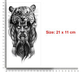 Tattoo Stickers, Maneater Tiger Old Man Head Tattoo Pattern For Men, Women, Tattoo For Hand Arm, Size 21x11cm - 1Pc.