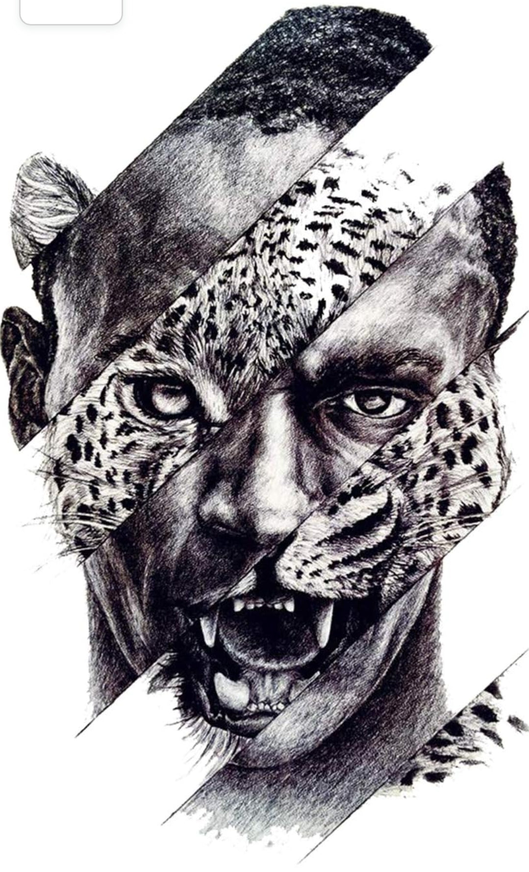 3D Temporary Tattoo Roaring Human Cheetah Face Design Size 21 x 15 cm