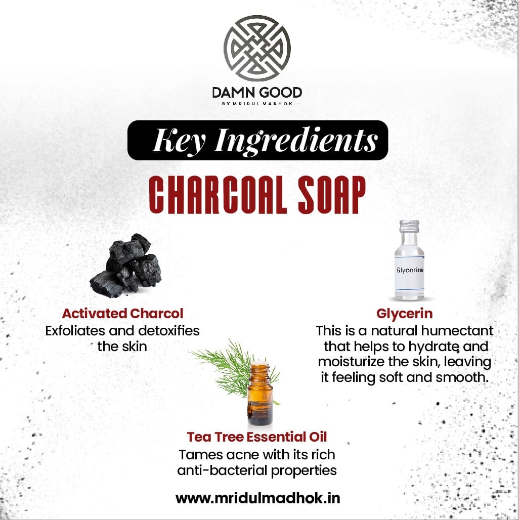 DamnGood Activated Charcoal Soap 100 gm -  No Parabens & Mineral Oils Free - Pack of 3