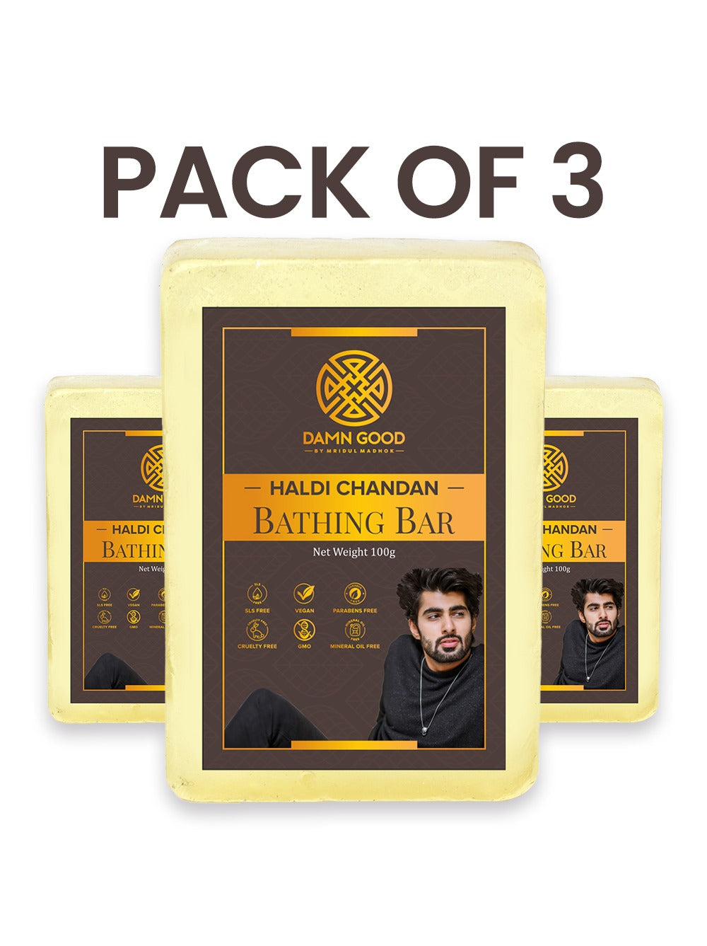 DamnGood Haldi Chandan Bathing Bar - 100g x 3 ( Pack of 3 Soap Bar )