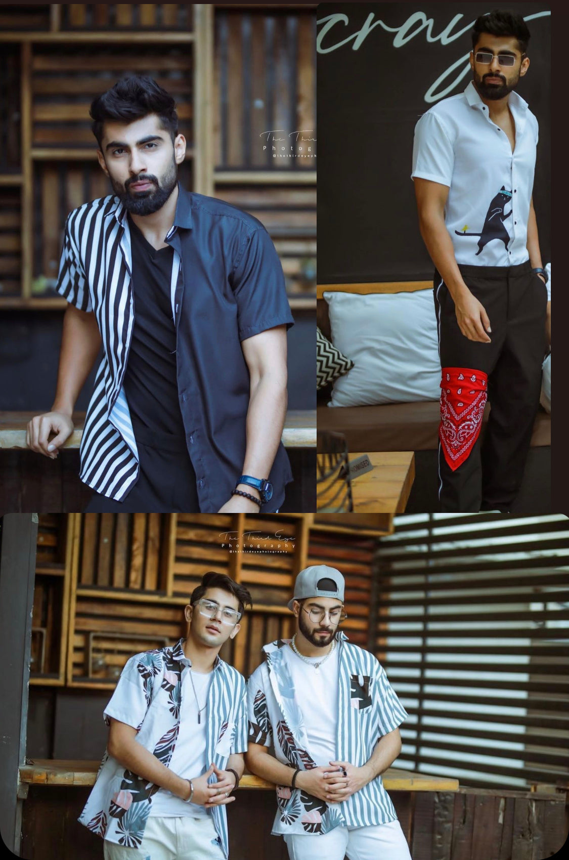 Pack of 3 - Stylish Stripped shirts combo with Cool Cat Shirt