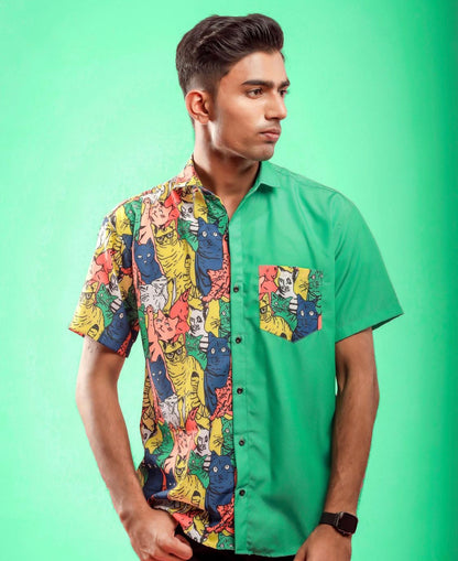 Pack of 3 - Olive, Yellow and Beach Print Blue  shirts (Vacation pack)