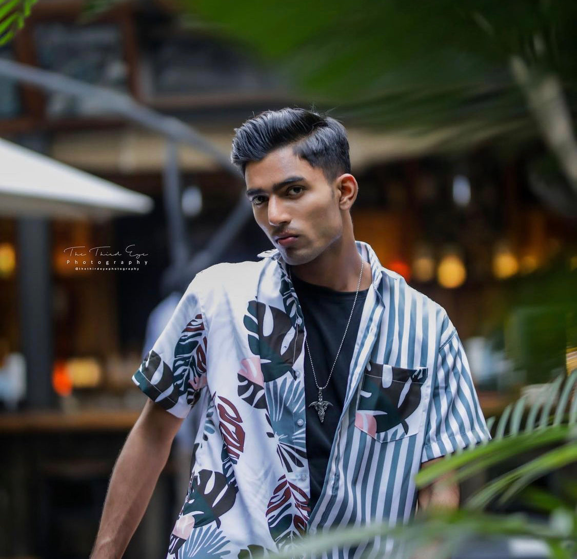 Floral Print Partly Stripped Shirt