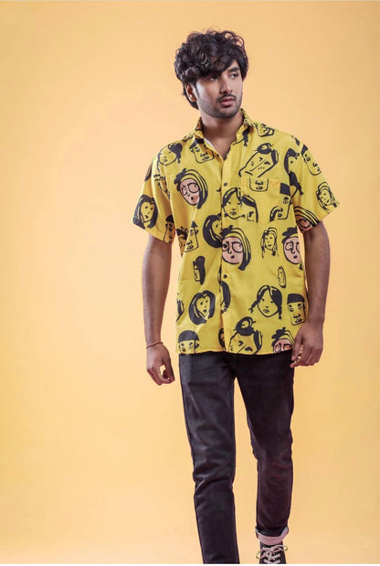 Pack of 3 - Olive, Yellow and Beach Print Blue  shirts (Vacation pack)